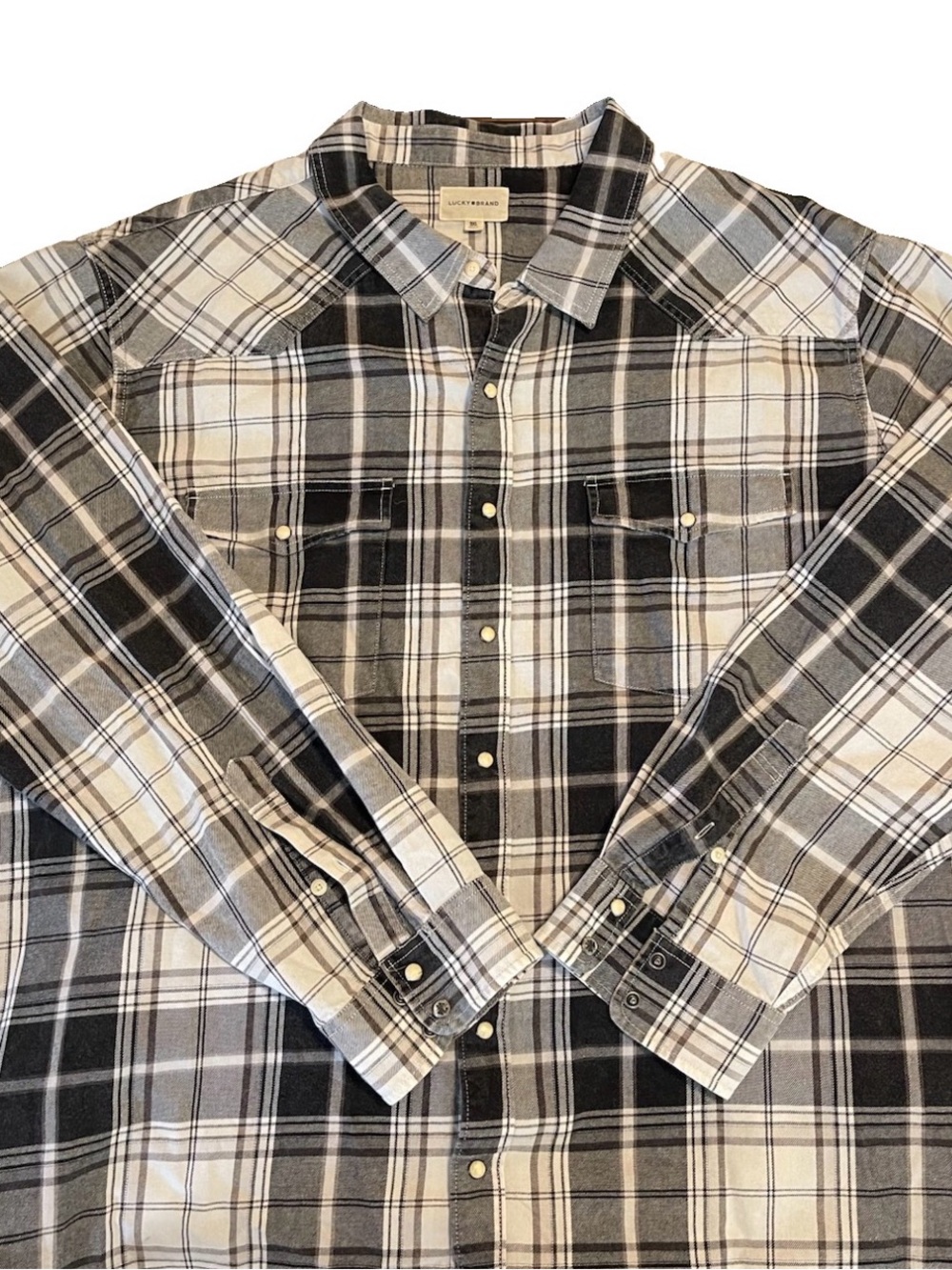 Lucky Brand Mens Shirt Long Sleeve 3XL Twill Plaid Western Black White